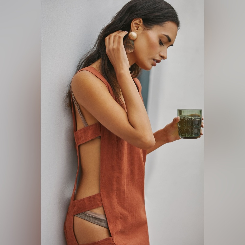 The Levina Wide-Strap Open-Side Midi Dress - Brown